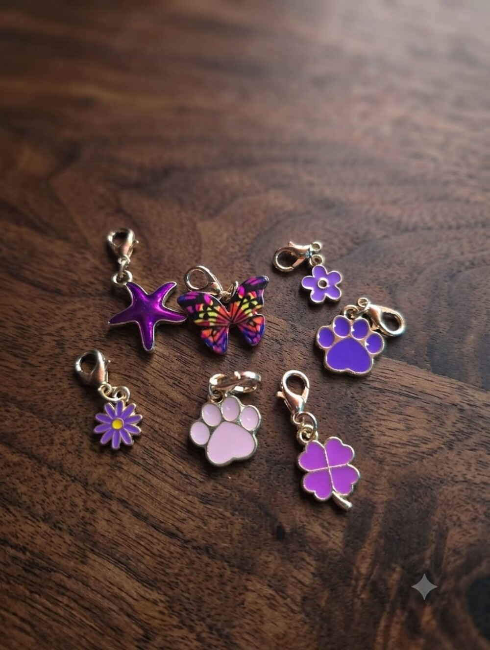 Purple Paw & Flower Enamel Charms (Set)